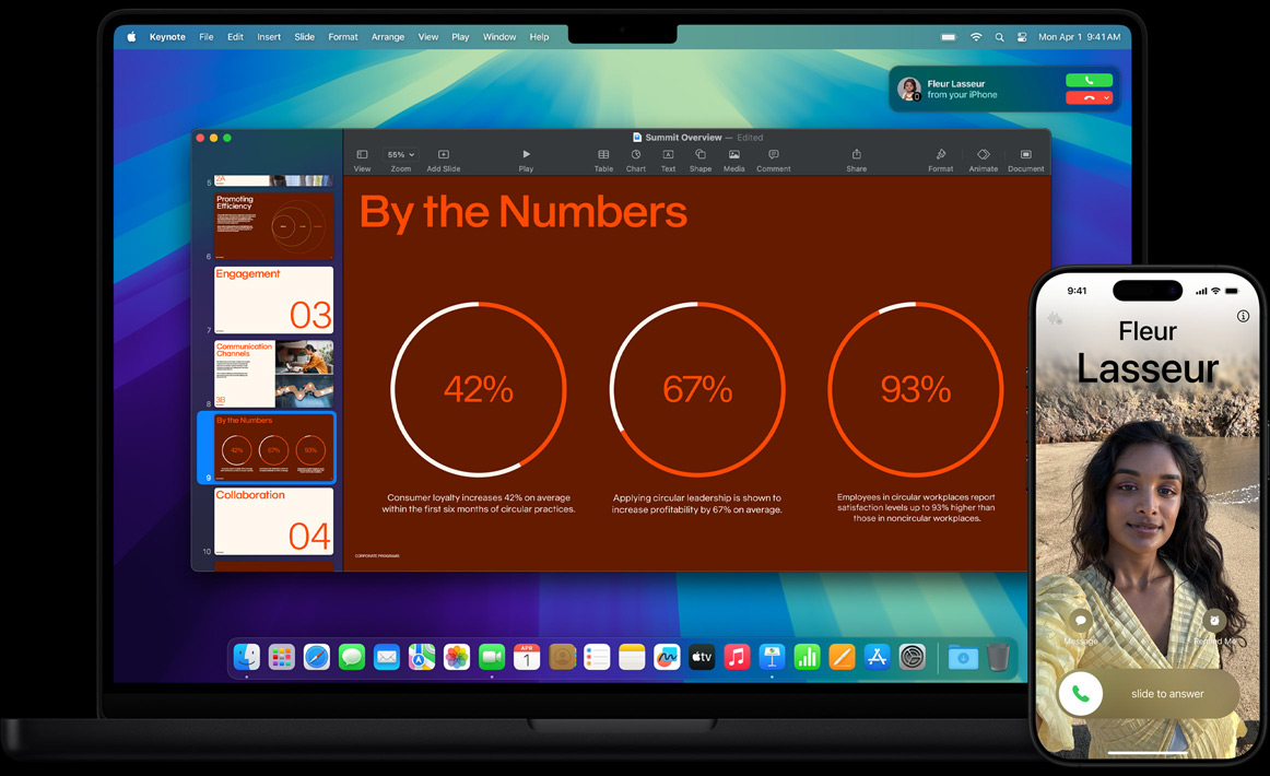MacBook Pro до iPhone — потребителят получава известие на екрана на MacBook Pro за телефонно обаждане