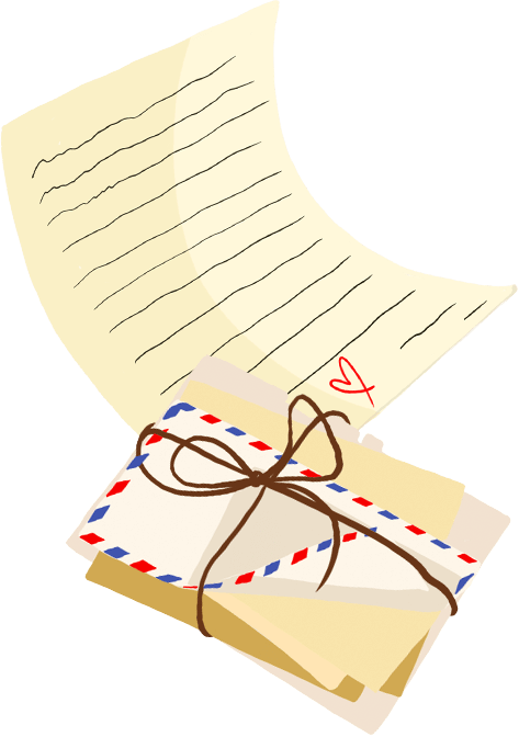 Alcune lettere scritte e illustrate a mano compaiono sullo schermo.