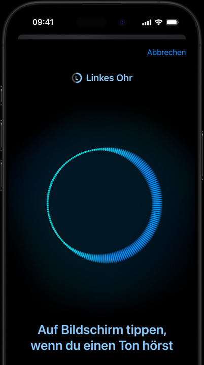 iPhone zeigt einen laufenden Hörtest