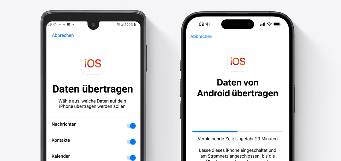 Android und iPhone 16 Displays bei der Datenübertragung