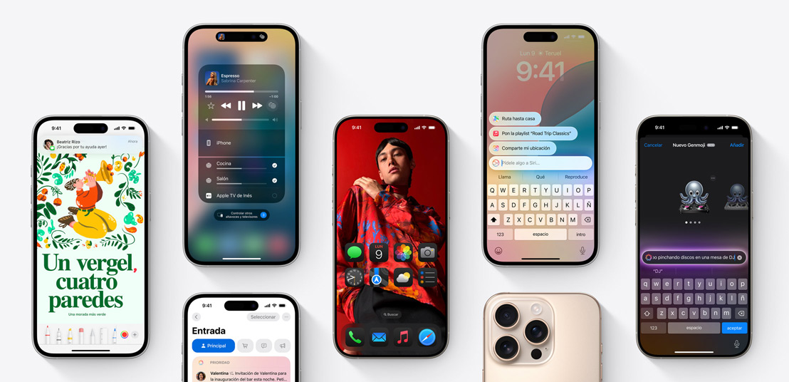 Pantallas del iPhone 16 que muestran diferentes prestaciones de iOS 18