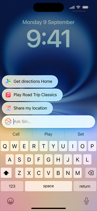 iPhone displaying redesigned Siri and Type to Siri capability.