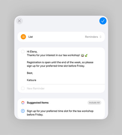 提醒事項 app 的列表，列出智能提醒事項和建議任務