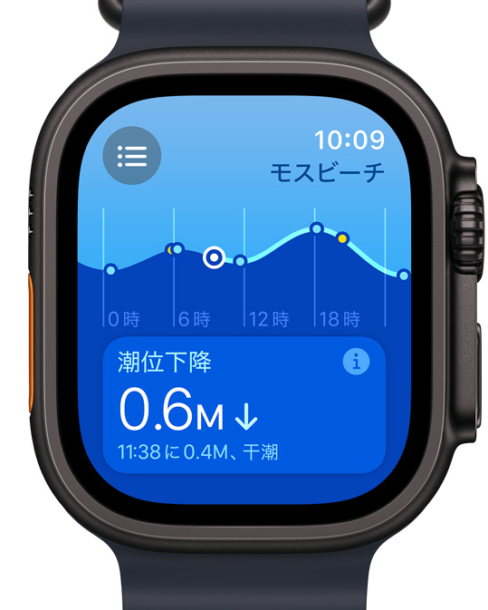 新しい潮位アプリが表示されたApple Watch Ultraの画面