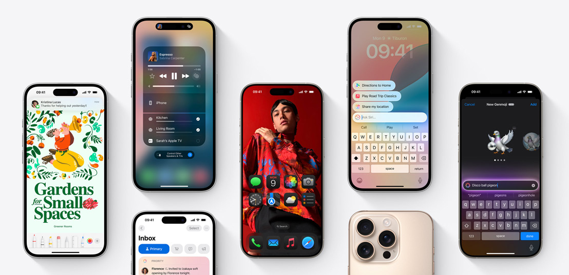 iPhone 16 screens displaying multiple iOS18 features