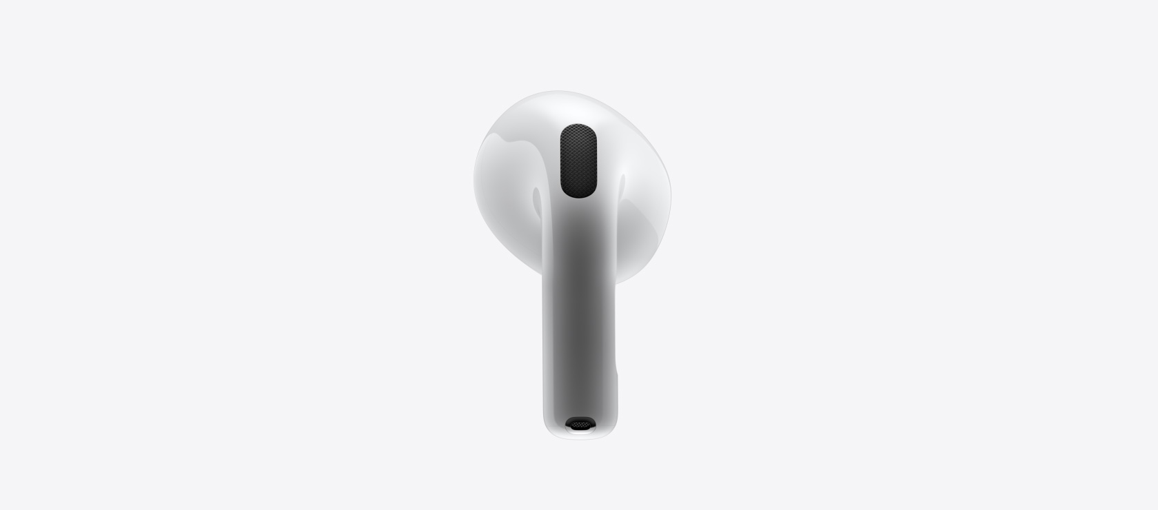 Un primo piano dei nuovi AirPods 4 visti da davanti e da dietro.
