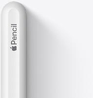 The top of Apple Pencil 2nd generation is shown with a rounded tip, the Apple logo and the word Pencil.