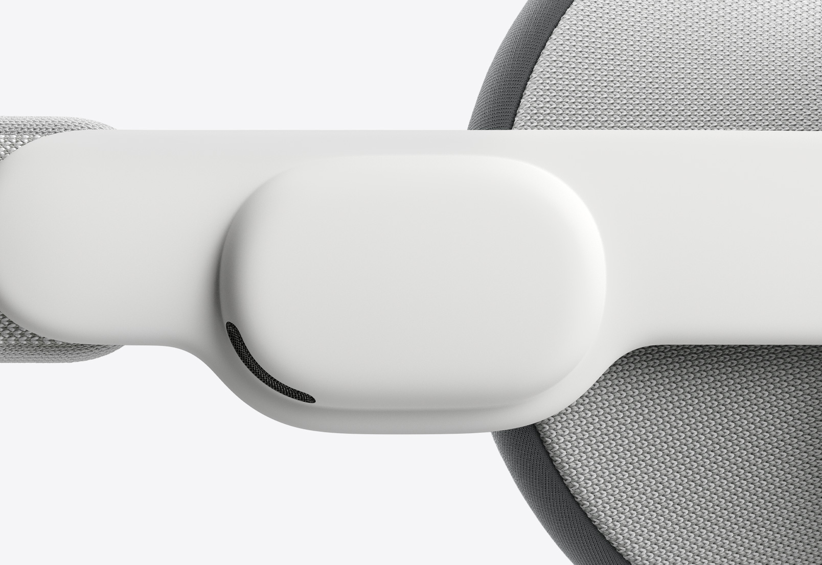 Seitliche Nahaufnahme der Apple Vision Pro mit Audioband für das rechte Ohr