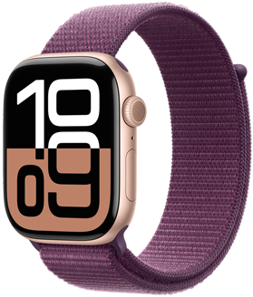 Un Apple Watch Series 10 con sotto i campioni delle finiture disponibili: alluminio Jet Black, alluminio color argento, alluminio color oro rosa, titanio naturale, titanio color ardesia e titanio color oro.
