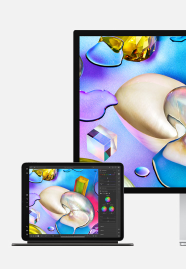 Un iPad et un Studio Display affichant la même illustration.