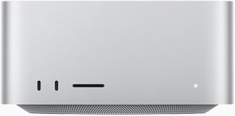 Vista frontal de una Mac Studio.