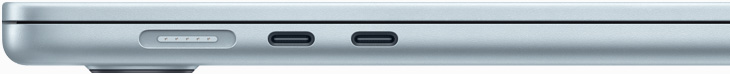 Лявата страна на MacBook Air с MagSafe порт и два Thunderbolt 4 порта