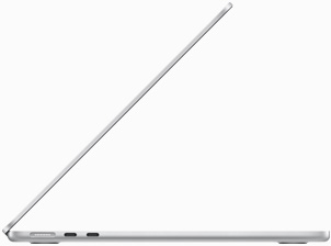 Страничен изглед на MacBook Air в сребърно