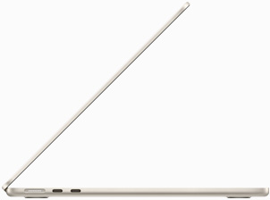 Страничен изглед на MacBook Air в астро бяло