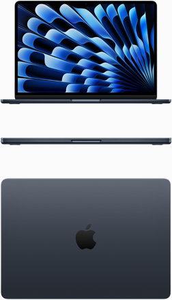 Изглед отпред и отгоре на MacBook Air в полунощно
