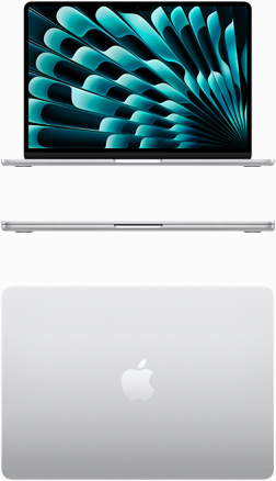 Изглед отпред и отгоре на MacBook Air в сребърно