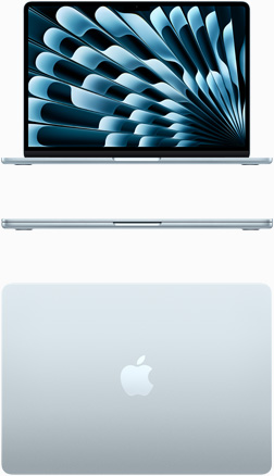 Изглед отпред и отгоре на MacBook Air в небесносиньо