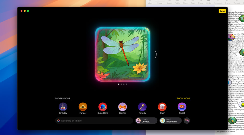 Creazione dell’immagine di una farfalla con la funzione Image Playground di Apple Intelligence