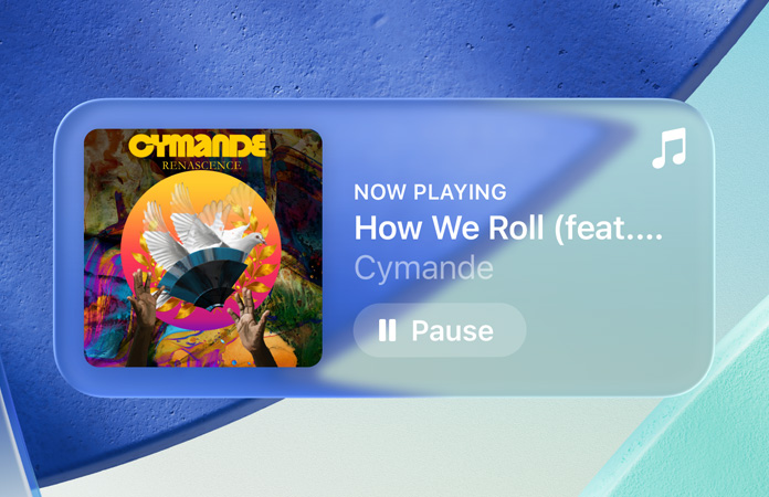 Los controles translúcidos de Apple Music refractan el fondo