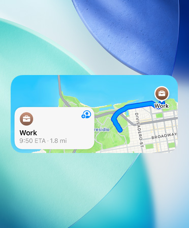 Maps widget showing the new preferred routes trip planner, with traffic details, arrival time and duration of trip
