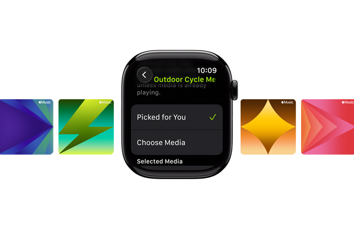 Un Apple Watch negro azabache sin correa, en cuya pantalla se ve un ícono translúcido de Cámara que aparece como indicador en la Pila Inteligente y que luego se abre para mostrar el widget de Control de Cámara